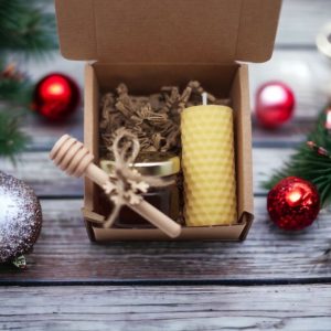 Geschenkset Honig und gerollte Kerze